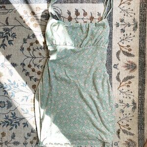 Blue-Green/Mint Mini Dress with Pink Florals